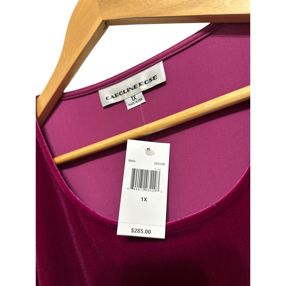Caroline Rose Bella Velvet Bell Sleeve Dress Womens 1X Magenta $285 NEW - Picture 3 of 7